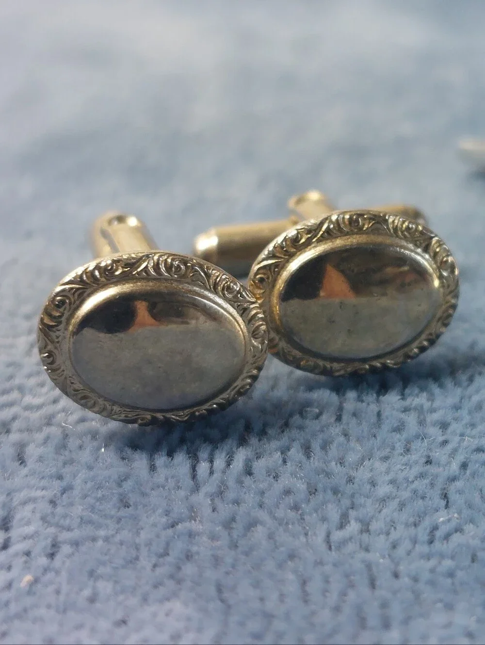 Vintage Estate Silvertone Cufflinks Lot of 2 Pairs Textured Gemstone Oval Etched